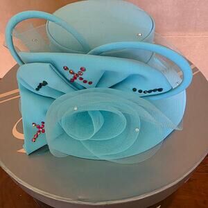 NWT Tania Belle, electric blue tulle and rhinestones hat;   #28